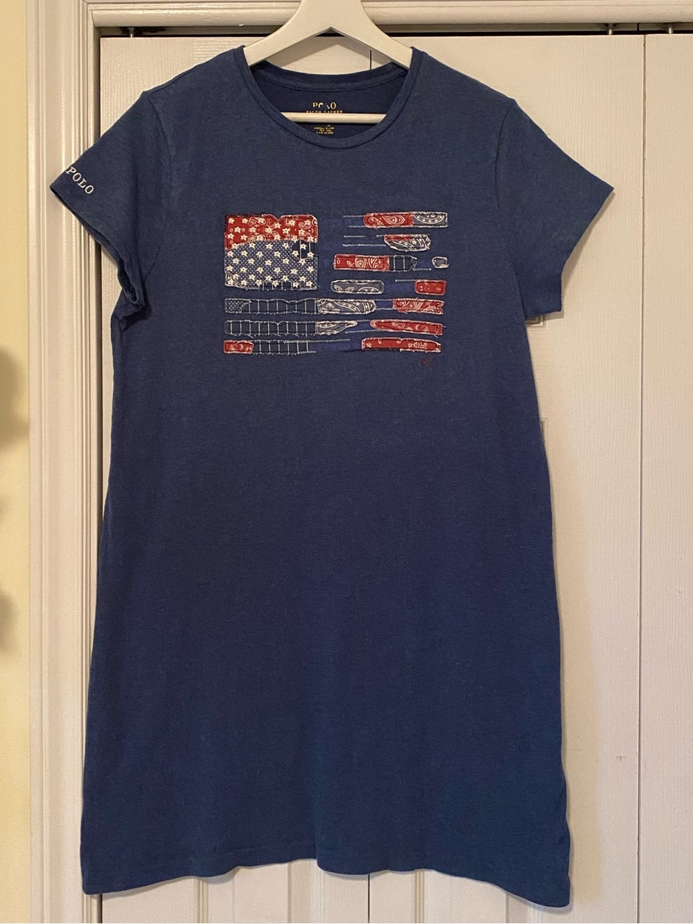 Polo by Ralph Lauren Indigo American Flag Country Patchwork Stitch Tee Dress L